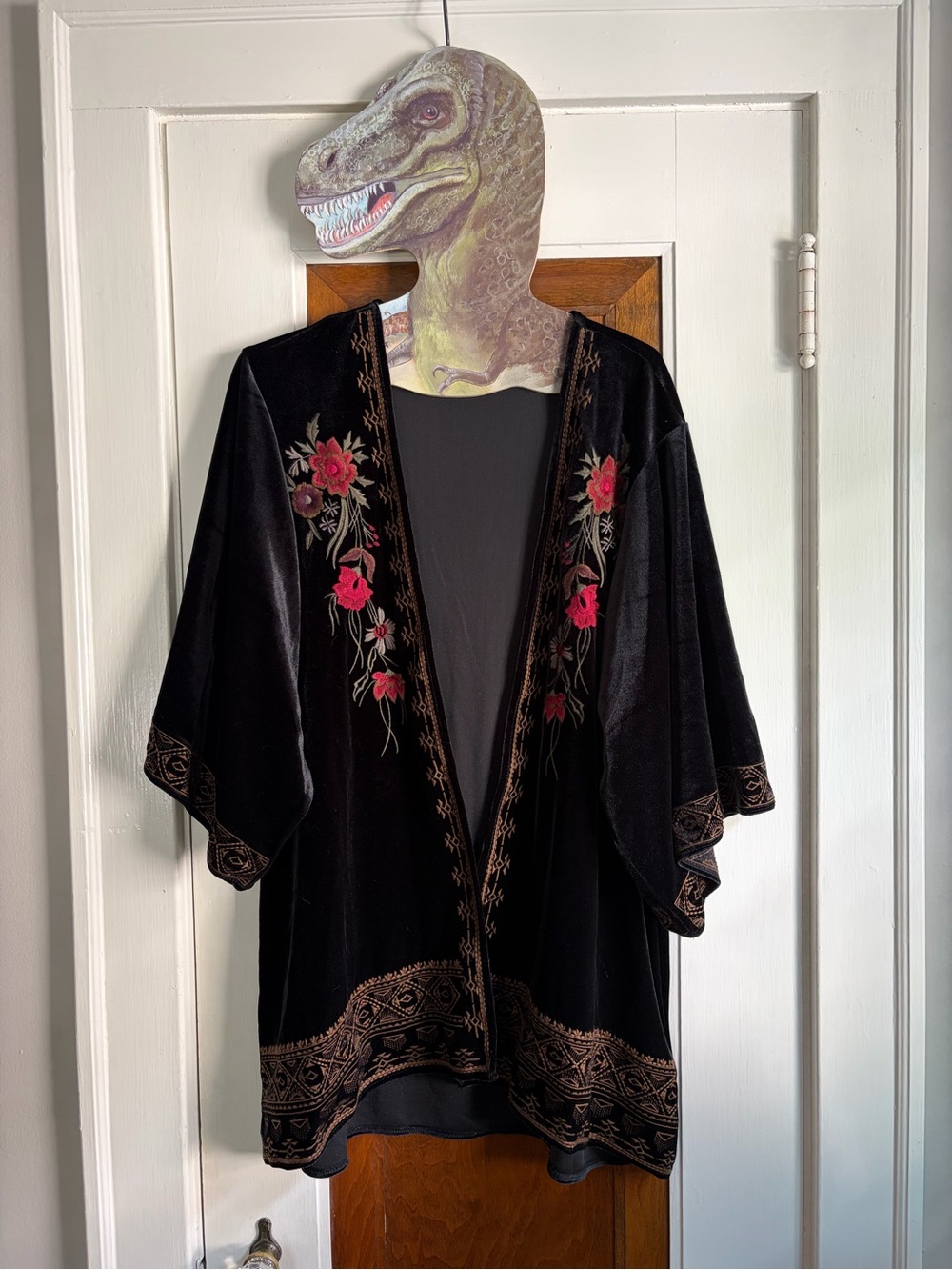 Tribal Jeans Embroidered Velvet Kimono